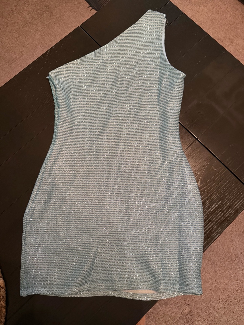 One-Shoulder Sparkle Bodycon Dress in Light Blue